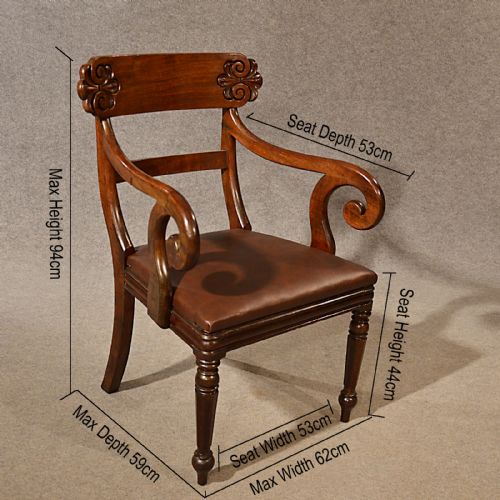 fig 1. Antique Leather Study Desk Elbow Chair Large Wide Quality English Regency c1830