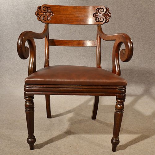fig 3. Antique Leather Study Desk Elbow Chair Large Wide Quality English Regency c1830