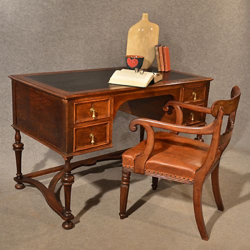 Antique Desk Study Oak Leather Top Library Table Quality Victorian English C1900