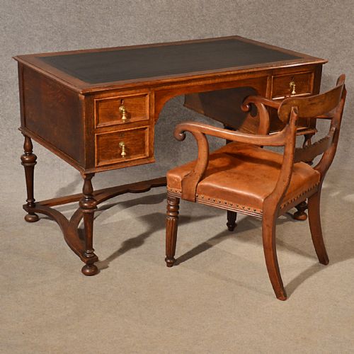 fig 2. Antique Desk Study Oak Leather Top Library Table Quality Victorian English c1900