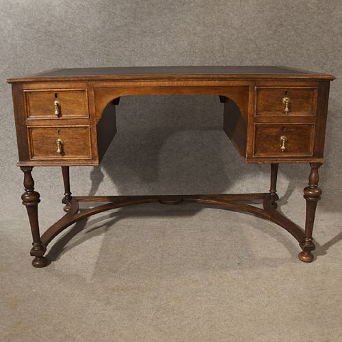 fig 3. Antique Desk Study Oak Leather Top Library Table Quality Victorian English c1900
