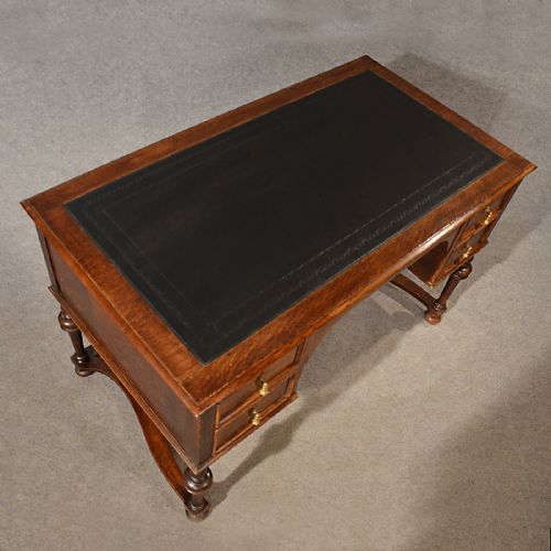 fig 4. Antique Desk Study Oak Leather Top Library Table Quality Victorian English c1900