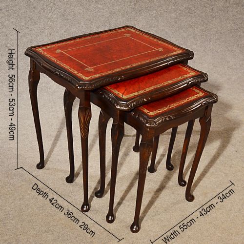 fig 1. Antique Nest Tables Side Occasional English Edwardian Oak With Leather c1910