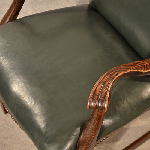 fig 2. Antique Leather & Oak Study Desk Office Chair Quality English Edwardian c1910