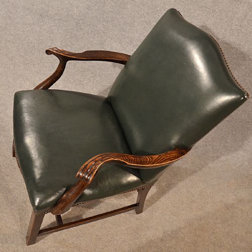 fig 3. Antique Leather & Oak Study Desk Office Chair Quality English Edwardian c1910