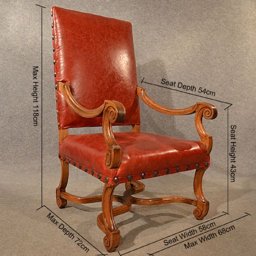 fig 1. Antique Leather Throne Chair Large Walnut Frame Chair French 19th Century c1880