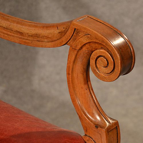 fig 3. Antique Leather Throne Chair Large Walnut Frame Chair French 19th Century c1880