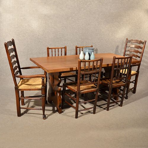 fig 2. Antique Oak Kitchen Dining Table Country Six Seat English Refectory 5' 6