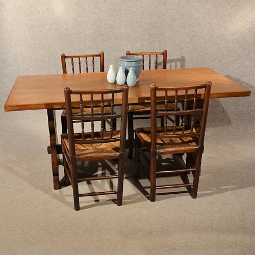 fig 3. Antique Oak Kitchen Dining Table Country Six Seat English Refectory 5' 6