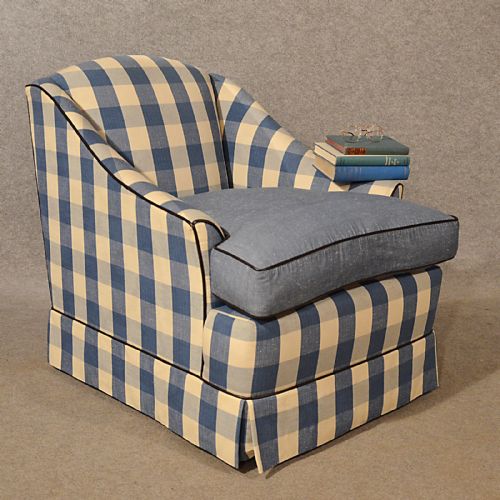 Antique Armchair Easy Chair Quality English Victorian Blue Gingham Check C1880