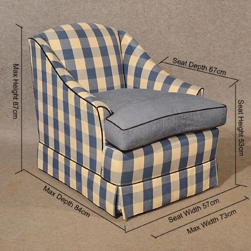 fig 1. Antique Armchair Easy Chair Quality English Victorian Blue Gingham Check c1880