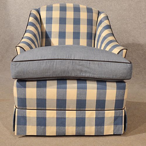 fig 3. Antique Armchair Easy Chair Quality English Victorian Blue Gingham Check c1880