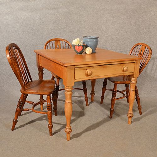 Antique Pine Table Kitchen or Dining with Drawer Quality English Victorian C1900