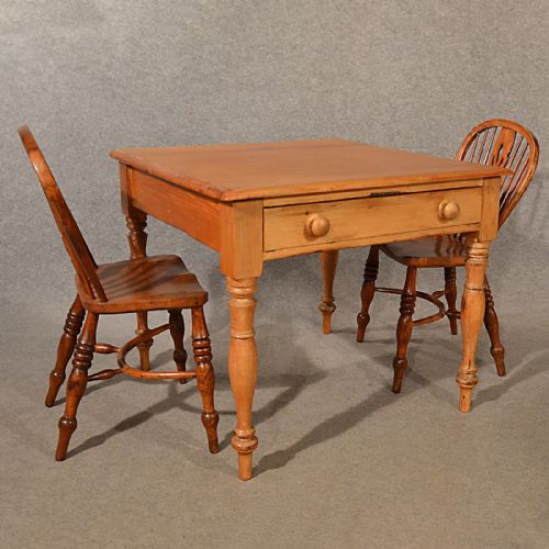 fig 3. Antique Pine Table Kitchen or Dining With Drawer Quality English Victorian c1900