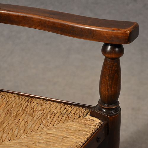 fig 2. Antique Carver Chairs Elbow Armchairs Wavy Line Ladderback Rush Seat c1910