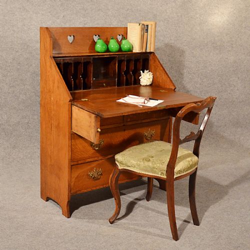 Antique Bureau Writing Study Desk Oak Top Quality English Art Nouveau C1900