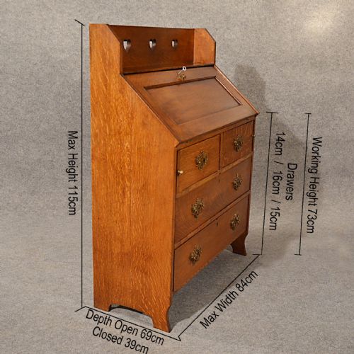 fig 1. Antique Bureau Writing Study Desk Oak Top Quality English Art Nouveau c1900