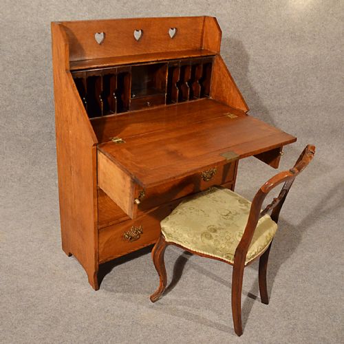 fig 2. Antique Bureau Writing Study Desk Oak Top Quality English Art Nouveau c1900