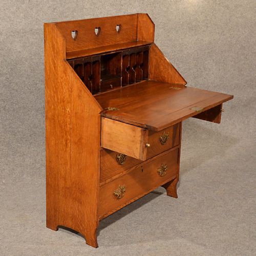 fig 3. Antique Bureau Writing Study Desk Oak Top Quality English Art Nouveau c1900
