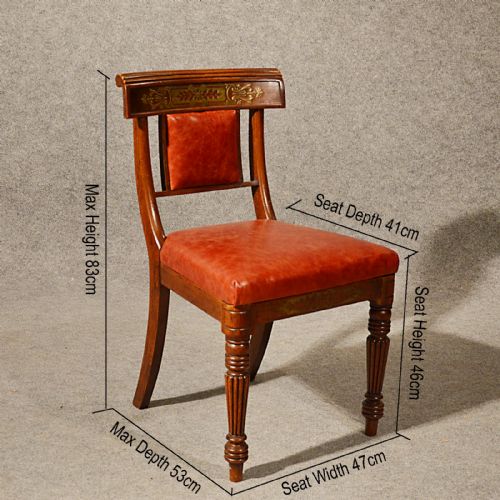 fig 1. Antique Dining Chairs Leather Seat Quality English Regency Brass Inlaid c1880
