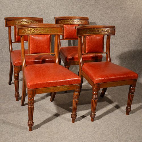 fig 2. Antique Dining Chairs Leather Seat Quality English Regency Brass Inlaid c1880