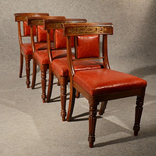 fig 3. Antique Dining Chairs Leather Seat Quality English Regency Brass Inlaid c1880