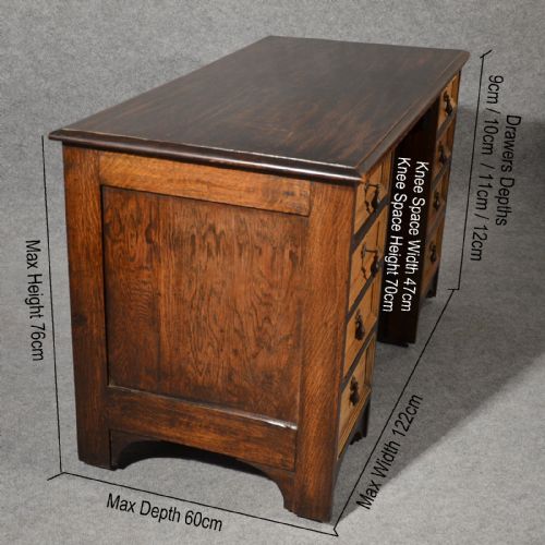 fig 1. Antique Desk Study Writing Pedestal Table Quality Edwardian 4' English Oak c1910