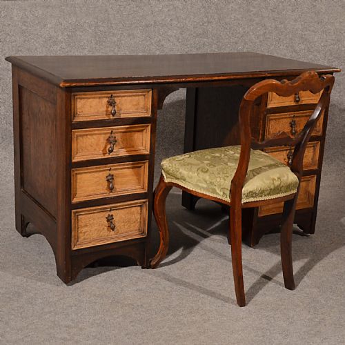 fig 2. Antique Desk Study Writing Pedestal Table Quality Edwardian 4' English Oak c1910