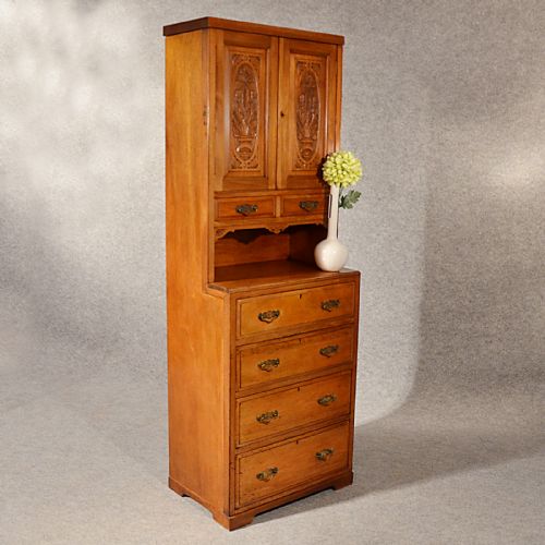 Antique Tall Cabinet Chest of Drawers Tallboy Dresser Walnut Edwardian C1910