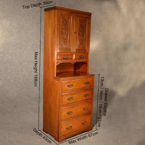 fig 1. Antique Tall Cabinet Chest of Drawers Tallboy Dresser Walnut Edwardian c1910