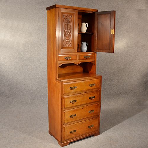 fig 2. Antique Tall Cabinet Chest of Drawers Tallboy Dresser Walnut Edwardian c1910