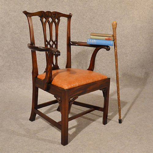 Antique Leather Study Desk Chair Wide Quality English Chippendale Revival C1880