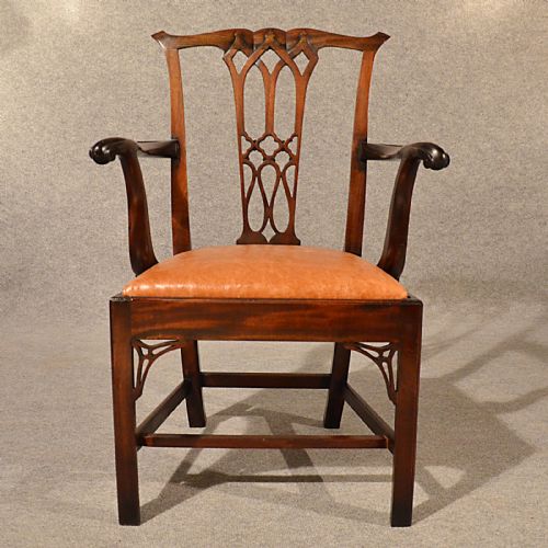 fig 2. Antique Leather Study Desk Chair Wide Quality English Chippendale Revival c1880