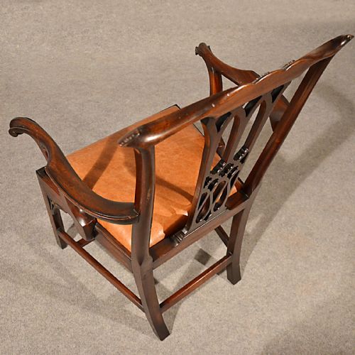 fig 3. Antique Leather Study Desk Chair Wide Quality English Chippendale Revival c1880