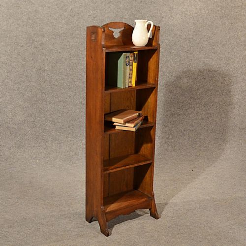 Antique Bookcase Book Stand Narrow Arts Crafts Solid English Oak Victorian C1900