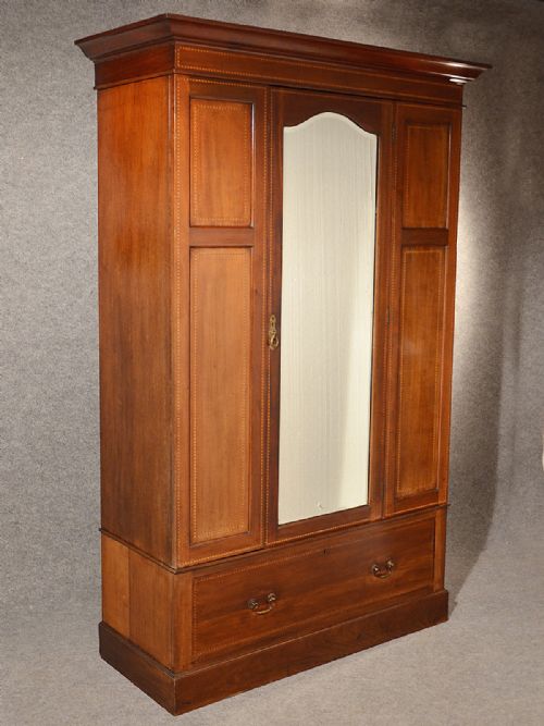 Antique Wardrobe Armoire Mirror Door Maple & Co Quality English Mahogany C1910