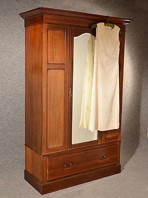 fig 1. Antique Wardrobe Armoire Mirror Door Maple & Co Quality English Mahogany c1910
