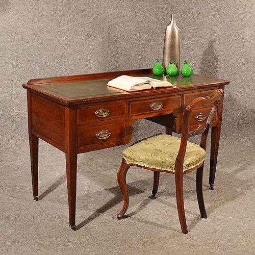 Antique Desk Study Library Table Leather Top Fine Inlaid Victorian English C1890