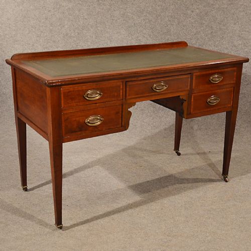 fig 4. Antique Desk Study Library Table Leather Top Fine Inlaid Victorian English c1890
