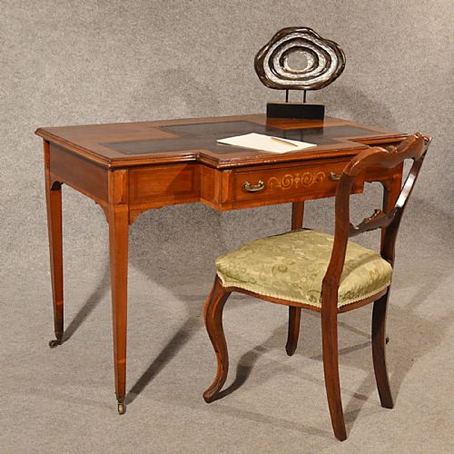 Antique Desk Study Library Table Leather Top Fine Inlaid Victorian English C1880