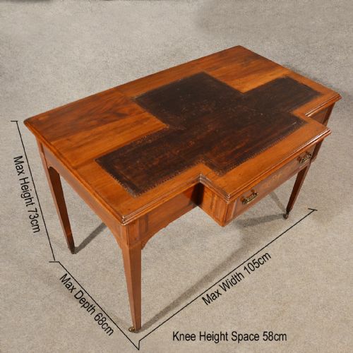 fig 1. Antique Desk Study Library Table Leather Top Fine Inlaid Victorian English c1880