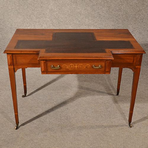 fig 2. Antique Desk Study Library Table Leather Top Fine Inlaid Victorian English c1880