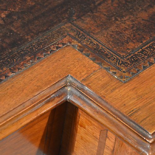 fig 3. Antique Desk Study Library Table Leather Top Fine Inlaid Victorian English c1880