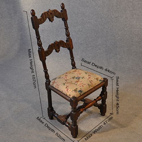 fig 1. Antique Side Chair Study Desk Hall Seat Tapestry Needlepoint English Oak c1850