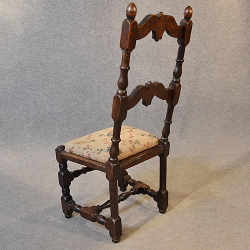 fig 3. Antique Side Chair Study Desk Hall Seat Tapestry Needlepoint English Oak c1850