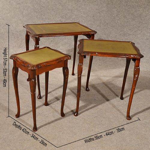fig 1. Antique Nest Set Tables Side Occasional English Edwardian Oak With Leather c1910