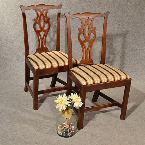 Antique Pair Oak Dining Side Study Desk Chairs Quality English Chippendale C1780