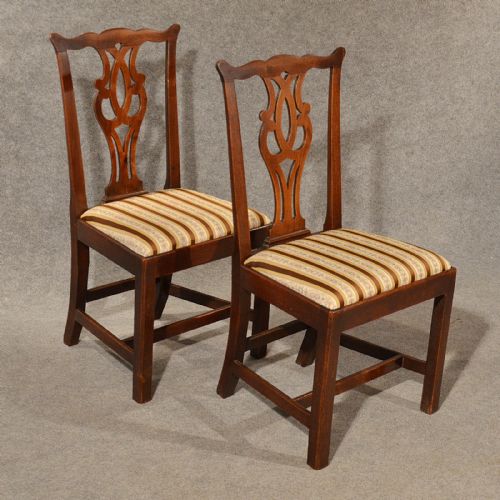 fig 3. Antique Pair Oak Dining Side Study Desk Chairs Quality English Chippendale c1780