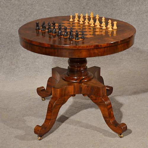 Antique Chess Games Library Table Burr Walnut Quality English Regency C1820