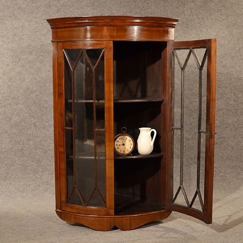 Antique Walnut Bow Corner Cupboard Quality English Display Cabinet Glazed C1850